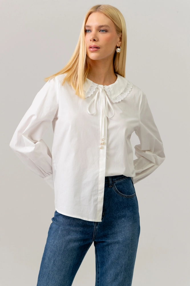 9038501 - Camisa Gola Com Renda BRANCO 9038501 - Camisa Gola Com Renda BRANCO - Imagem 1