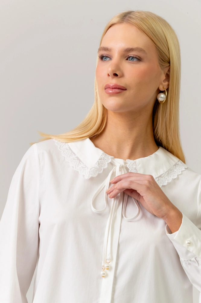 9038501 - Camisa Gola Com Renda BRANCO 9038501 - Camisa Gola Com Renda BRANCO - Imagem 2