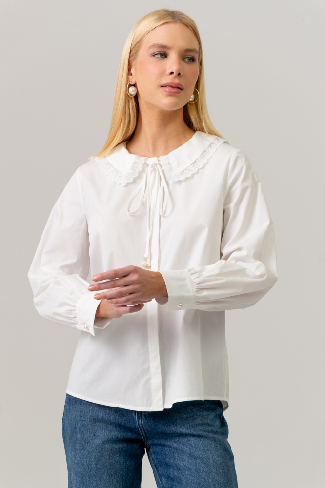 9038501 - Camisa Gola Com Renda BRANCO