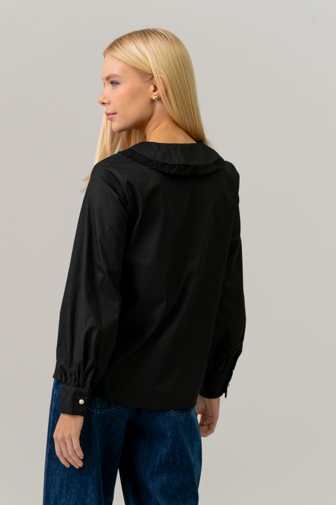 9038501 - Camisa Gola Com Renda PRETO