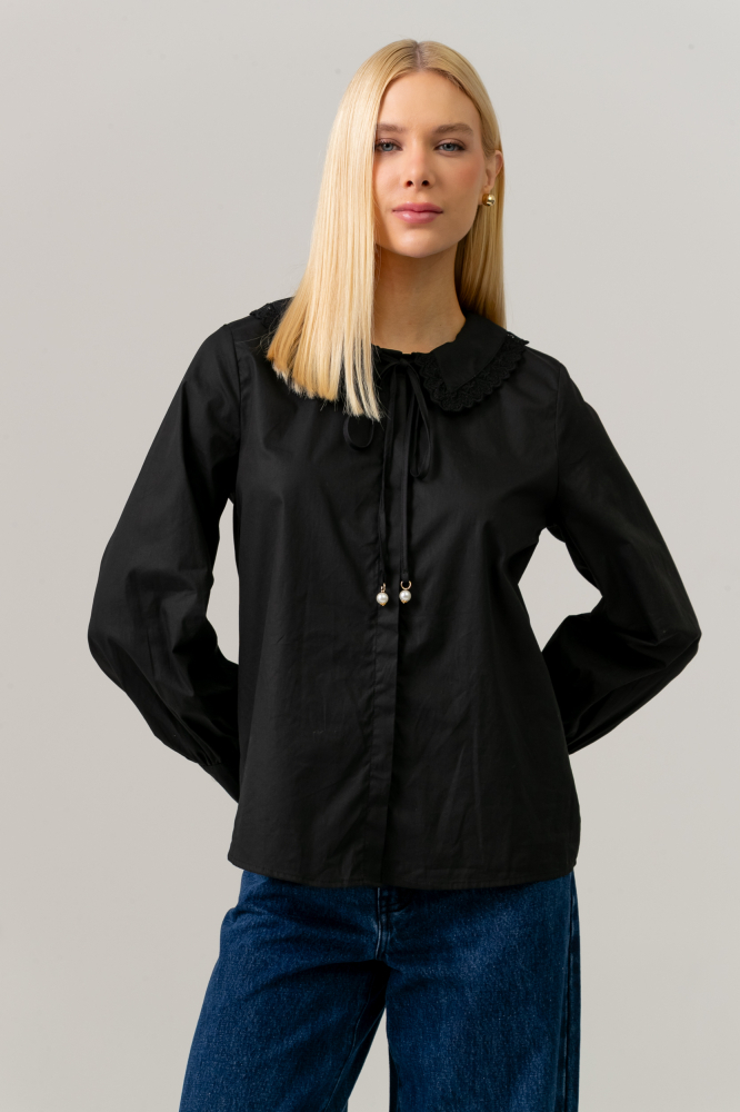 9038501 - Camisa Gola Com Renda PRETO
