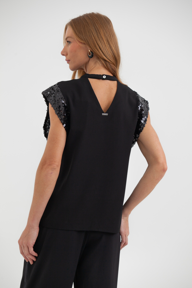 9038502 - Blusa Alfaiataria Com Paetê PRETO