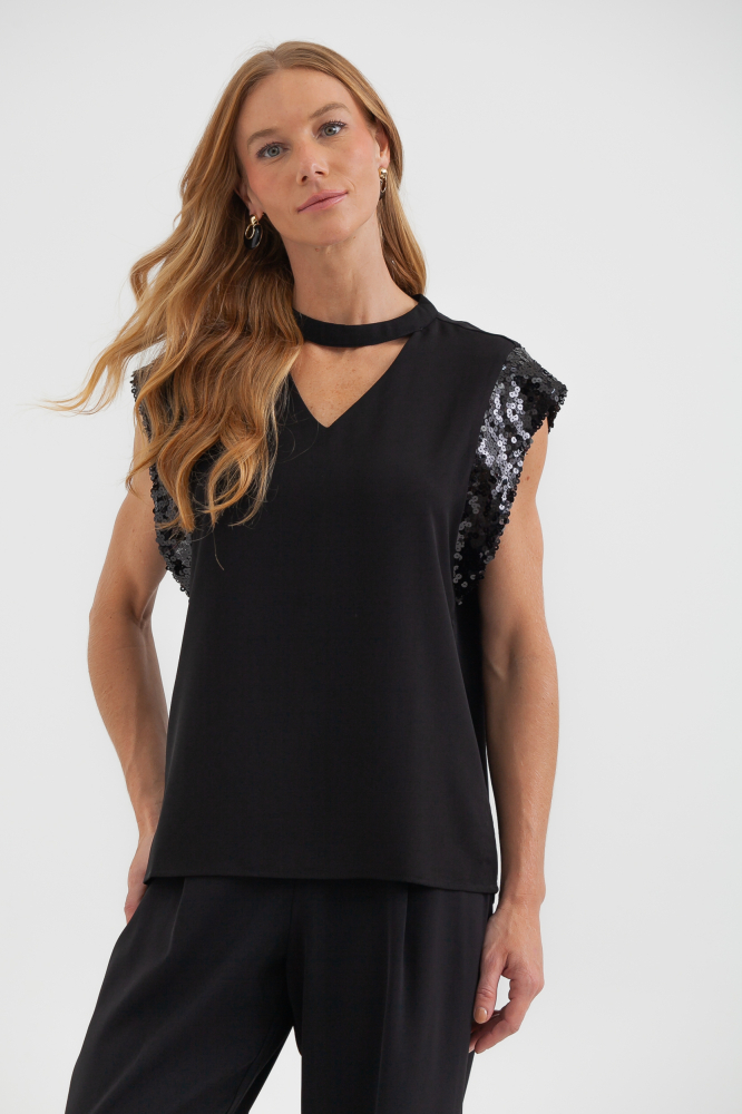 9038502 - Blusa Alfaiataria Com Paetê PRETO