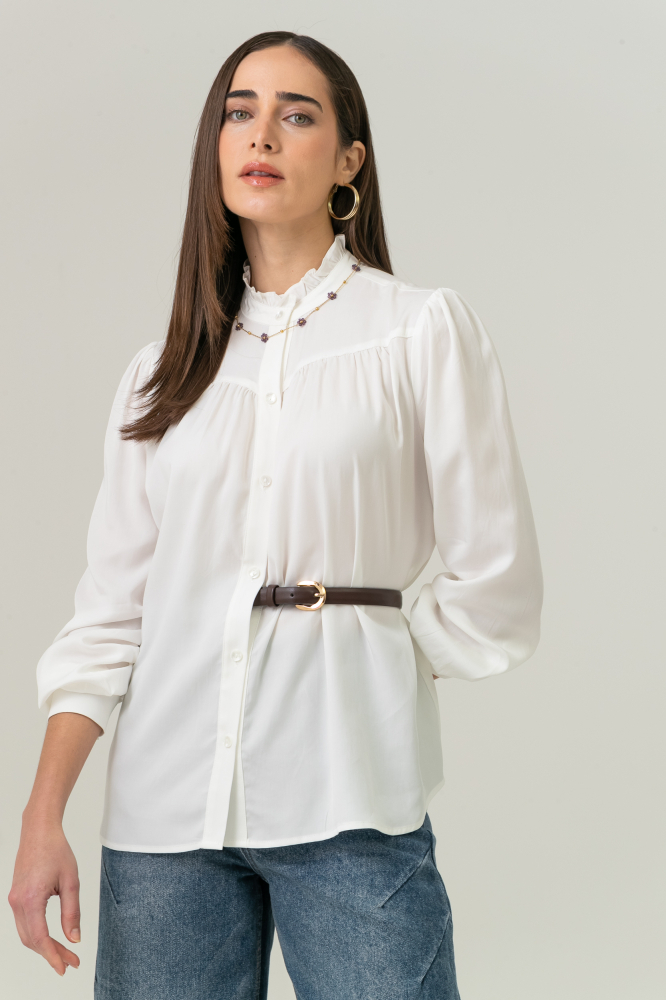 9038503 - Camisa Gola Franzida BRANCO 9038503 - Camisa Gola Franzida BRANCO