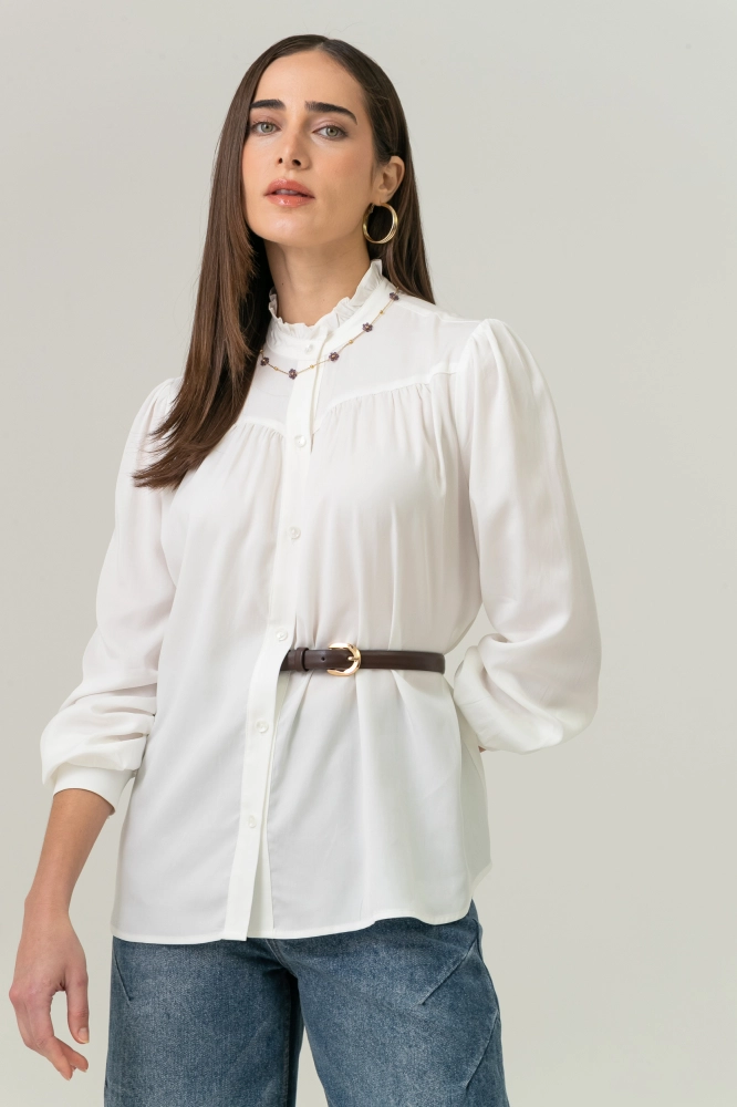 9038503 - Camisa Gola Franzida BRANCO - Imagem 1