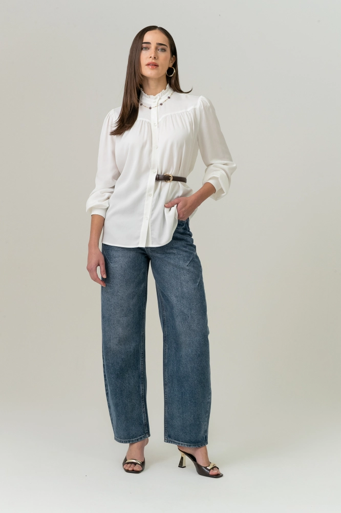 9038503 - Camisa Gola Franzida BRANCO - Imagem 2