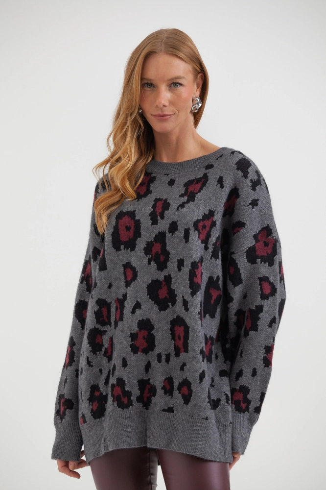 9038512 - Blusa Tricot Ampla Onça CINZA 9038512 - Blusa Tricot Ampla Onça CINZA - Imagem 1