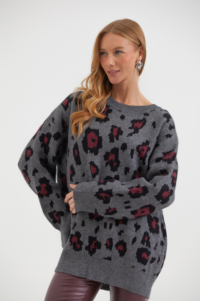 9038512 - Blusa Tricot Ampla Onça CINZA