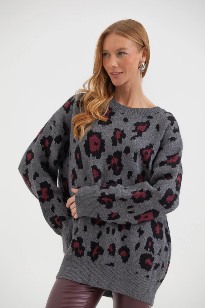 9038512 - Blusa Tricot Ampla Onça CINZA 9038512 - Blusa Tricot Ampla Onça CINZA - Imagem 2
