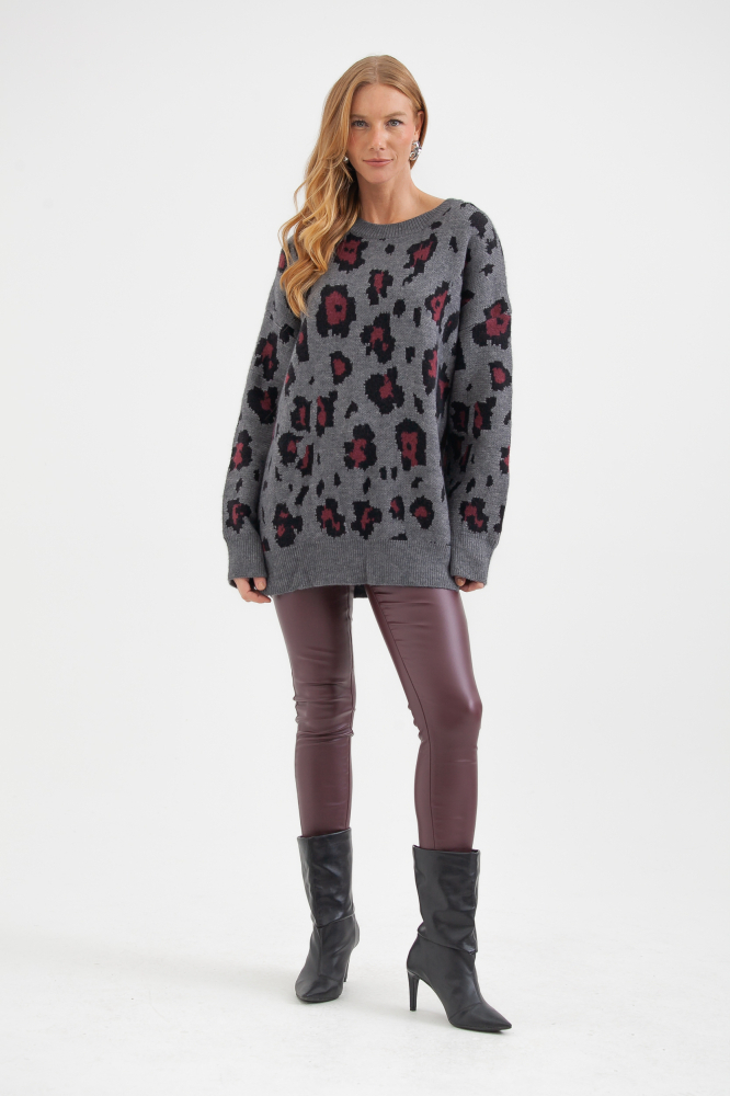 9038512 - Blusa Tricot Ampla Onça CINZA
