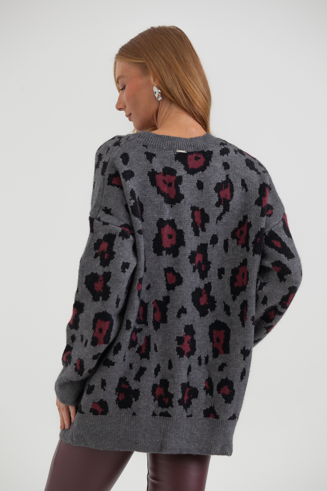 9038512 - Blusa Tricot Ampla Onça CINZA