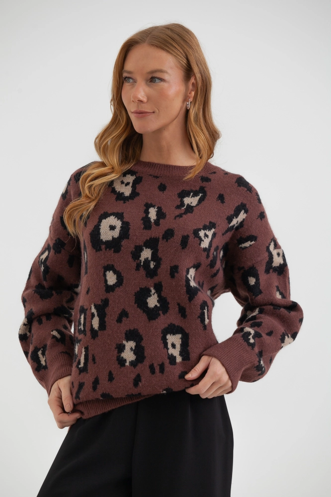 9038512 - Blusa Tricot Ampla Onça MARROM 9038512 - Blusa Tricot Ampla Onça MARROM - Imagem 1