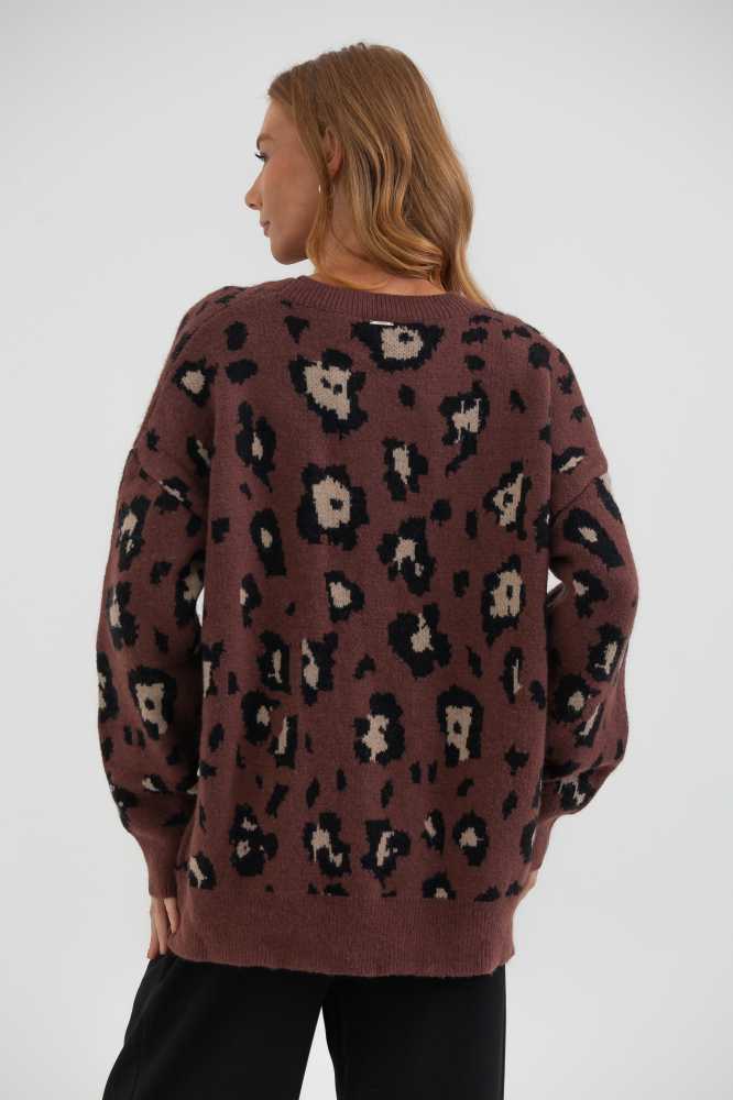 9038512 - Blusa Tricot Ampla Onça MARROM 9038512 - Blusa Tricot Ampla Onça MARROM
