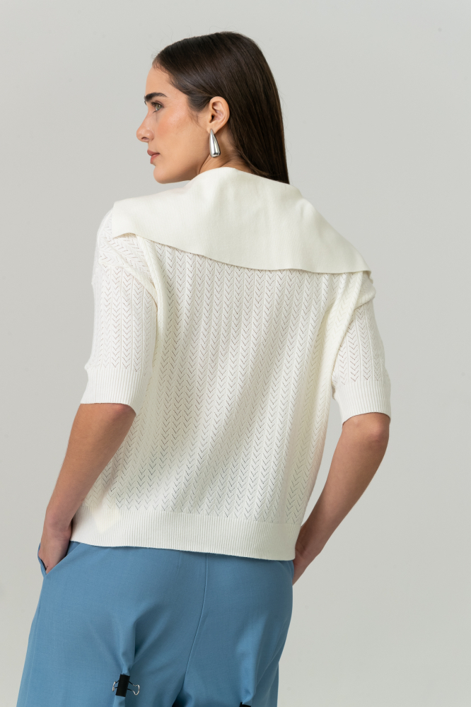 9038534 - Blusa Tricot Gola Ampla E Zíper OFF-WHITE 9038534 - Blusa Tricot Gola Ampla E Zíper OFF-WHITE