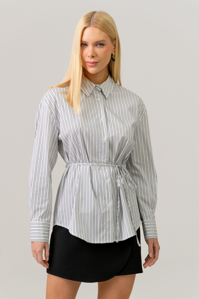 9038544 - Camisa Listrada Com Cordão PRETO