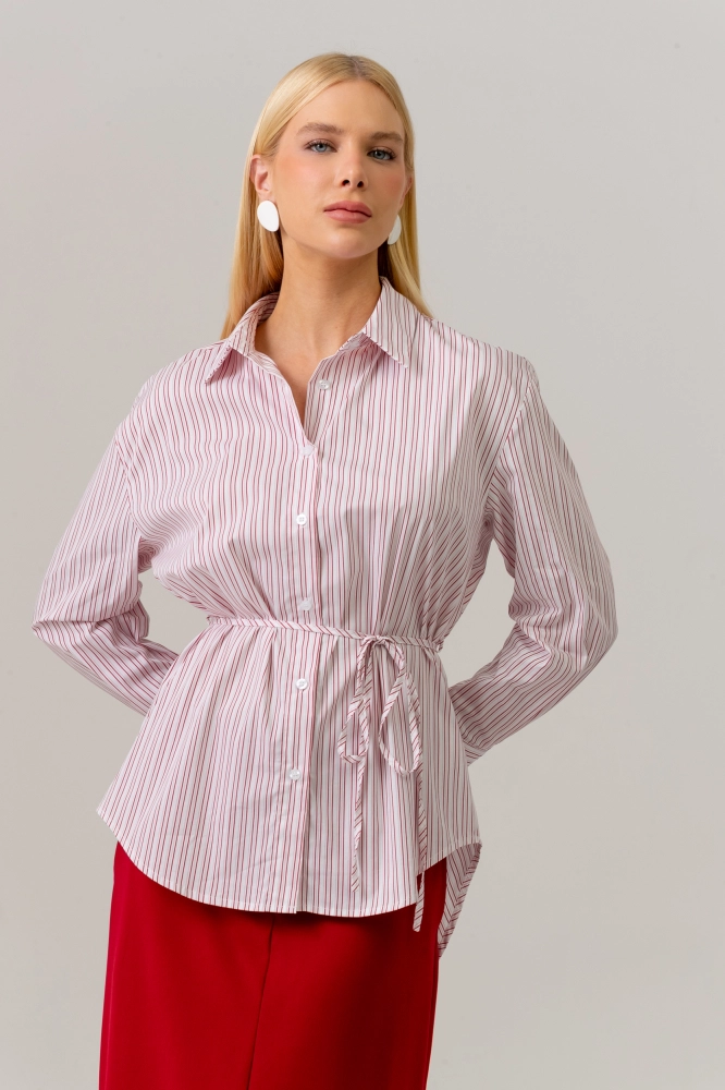 9038544 - Camisa Listrada Com Cordão VERMELHO - Imagem 1