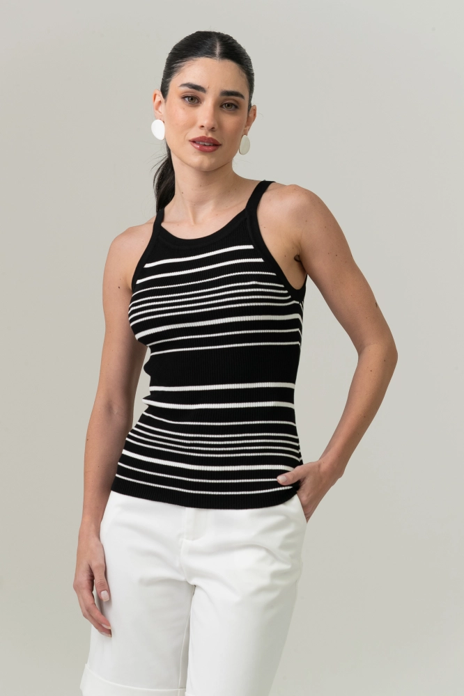 9038558 - Regata Tricot Listrada Bicolor PRETO - Imagem 2