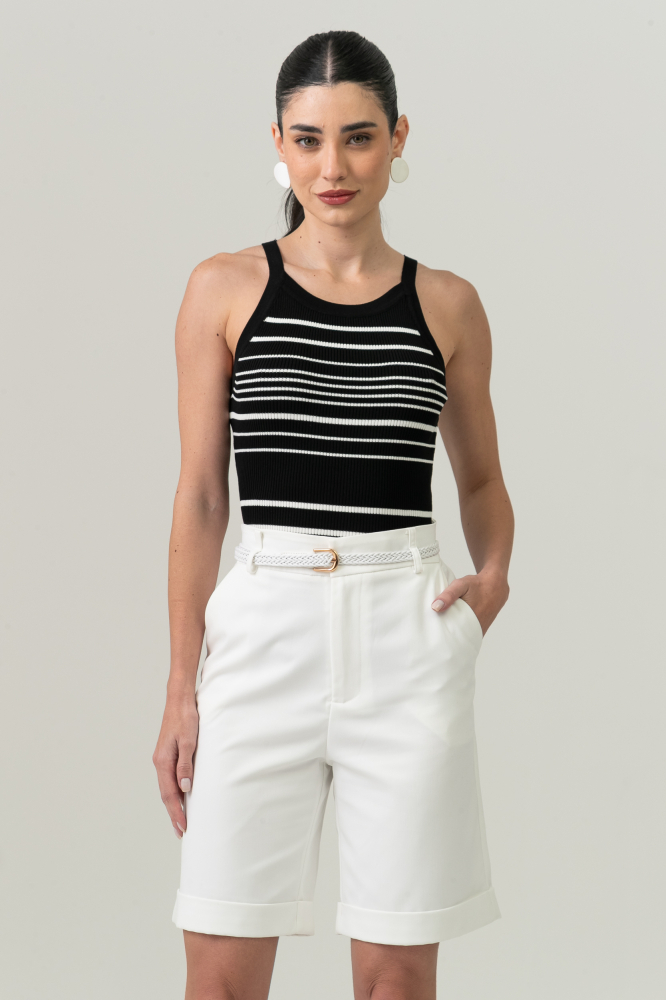 9038558 - Regata Tricot Listrada Bicolor PRETO 9038558 - Regata Tricot Listrada Bicolor PRETO
