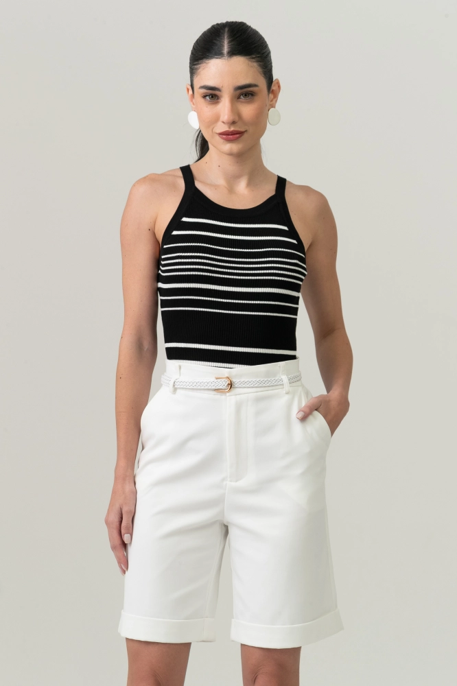 9038558 - Regata Tricot Listrada Bicolor PRETO - Imagem 1