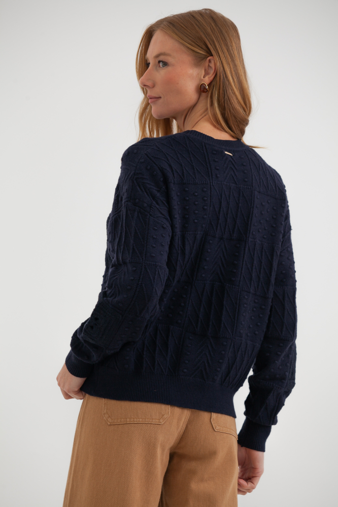 9038572 - Blusa Tricot Com Painéis Desenhados MARINHO 9038572 - Blusa Tricot Com Painéis Desenhados MARINHO
