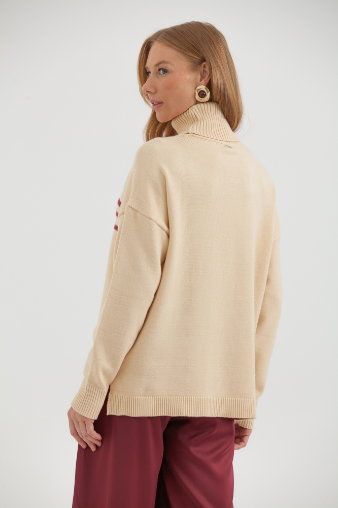 9038577 - Blusa Tricot Gola Alta Love AREIA 9038577 - Blusa Tricot Gola Alta Love AREIA