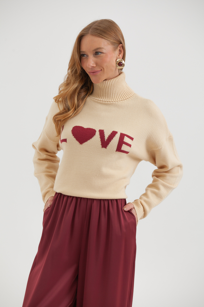 9038577 - Blusa Tricot Gola Alta Love AREIA 9038577 - Blusa Tricot Gola Alta Love AREIA
