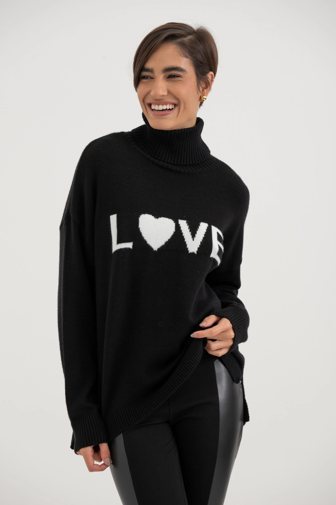 9038577 - Blusa Tricot Gola Alta Love PRETO 9038577 - Blusa Tricot Gola Alta Love PRETO - Imagem 1