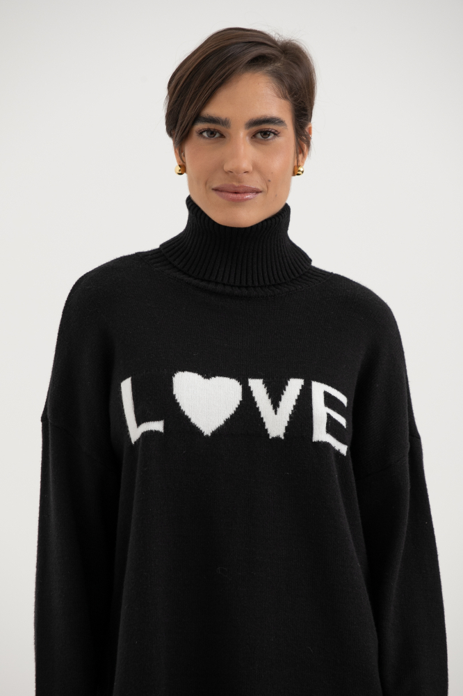 9038577 - Blusa Tricot Gola Alta Love PRETO