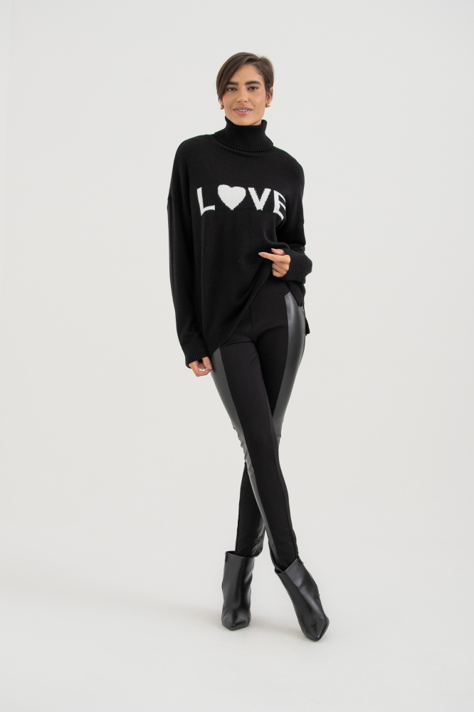 9038577 - Blusa Tricot Gola Alta Love PRETO