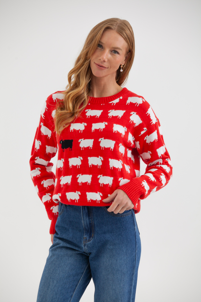 9038578 - Blusa Tricot Manga Longa Ovelha VERMELHO 9038578 - Blusa Tricot Manga Longa Ovelha VERMELHO