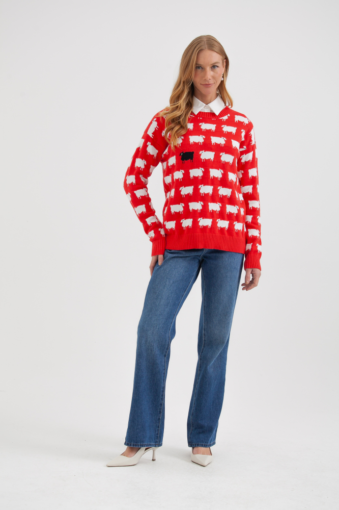 9038578 - Blusa Tricot Manga Longa Ovelha VERMELHO 9038578 - Blusa Tricot Manga Longa Ovelha VERMELHO