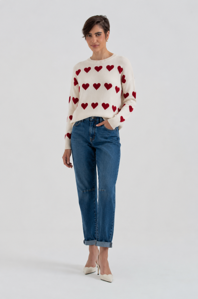 9038579 - Blusa Tricot Ampla Corações AREIA 9038579 - Blusa Tricot Ampla Corações AREIA