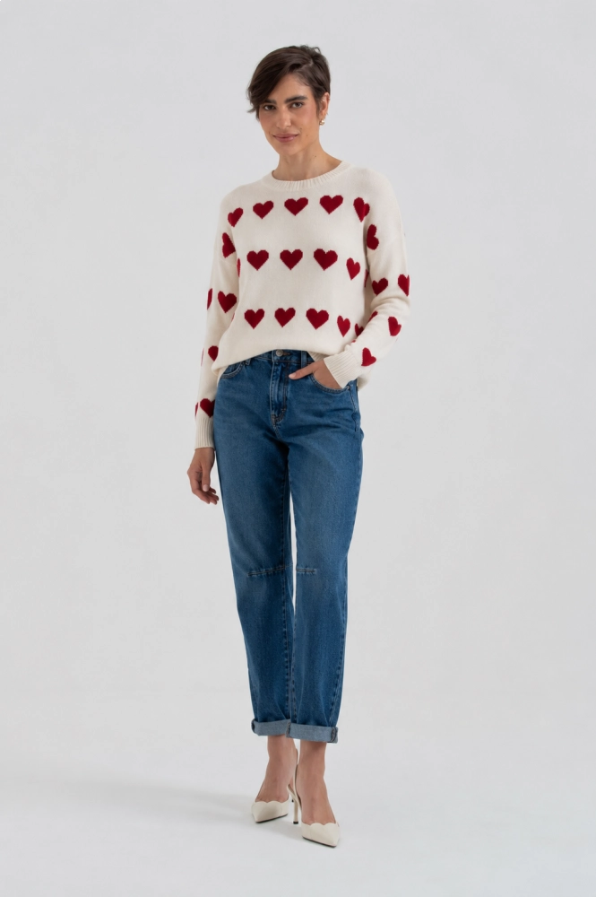 9038579 - Blusa Tricot Ampla Corações AREIA 9038579 - Blusa Tricot Ampla Corações AREIA - Imagem 1