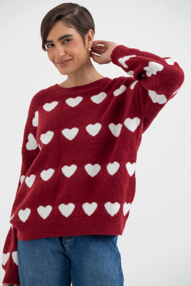 9038579 - Blusa Tricot Ampla Corações VINHO 9038579 - Blusa Tricot Ampla Corações VINHO - Imagem 1
