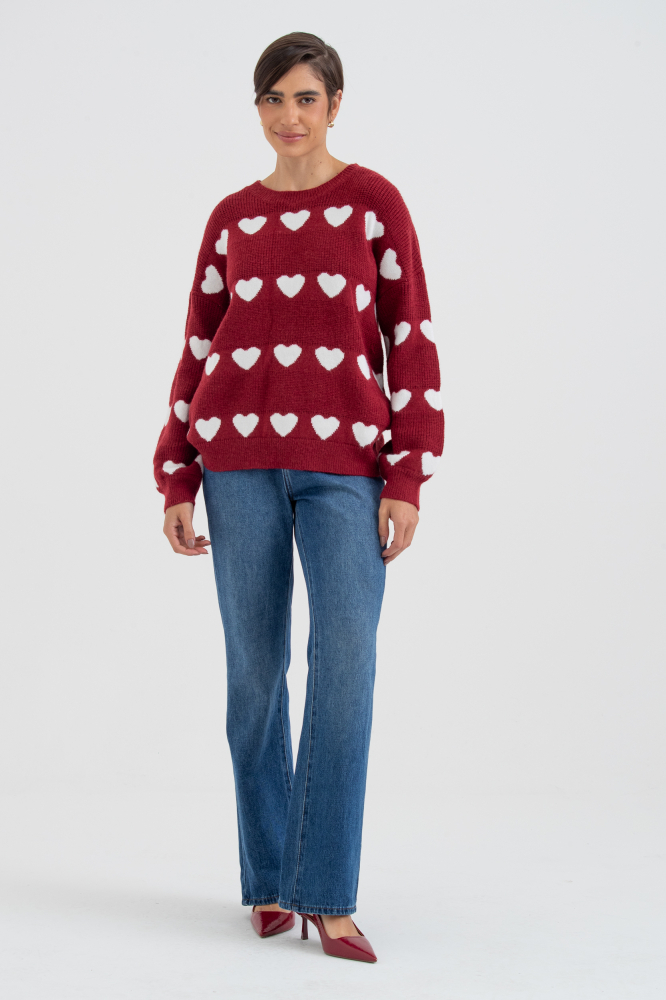 9038579 - Blusa Tricot Ampla Corações VINHO 9038579 - Blusa Tricot Ampla Corações VINHO