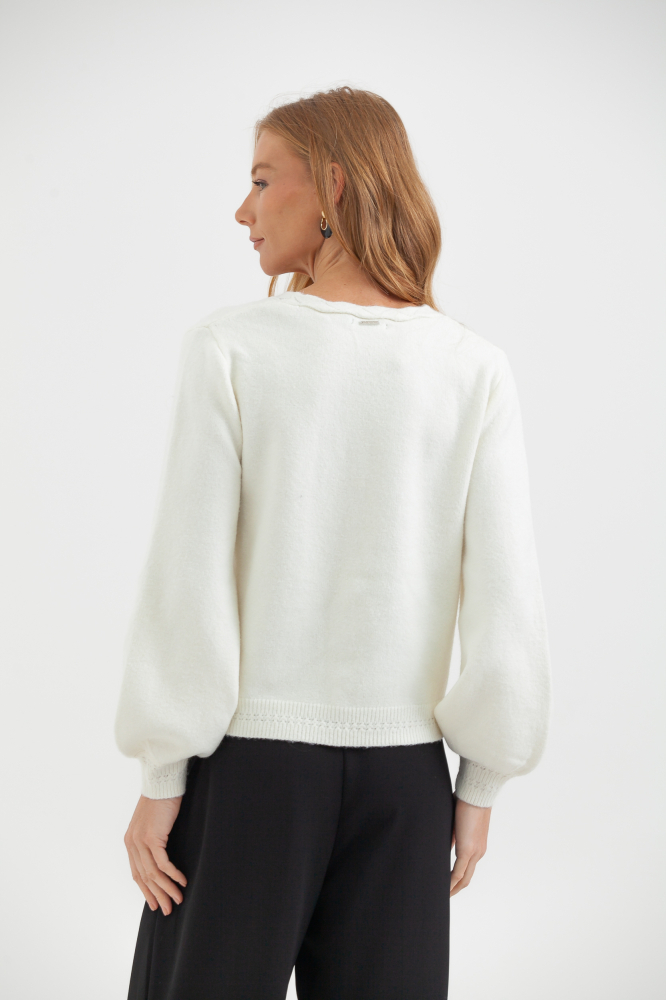 9038580 - Cardigan Em Tricot Com Botões De Pérolas OFF-WHITE