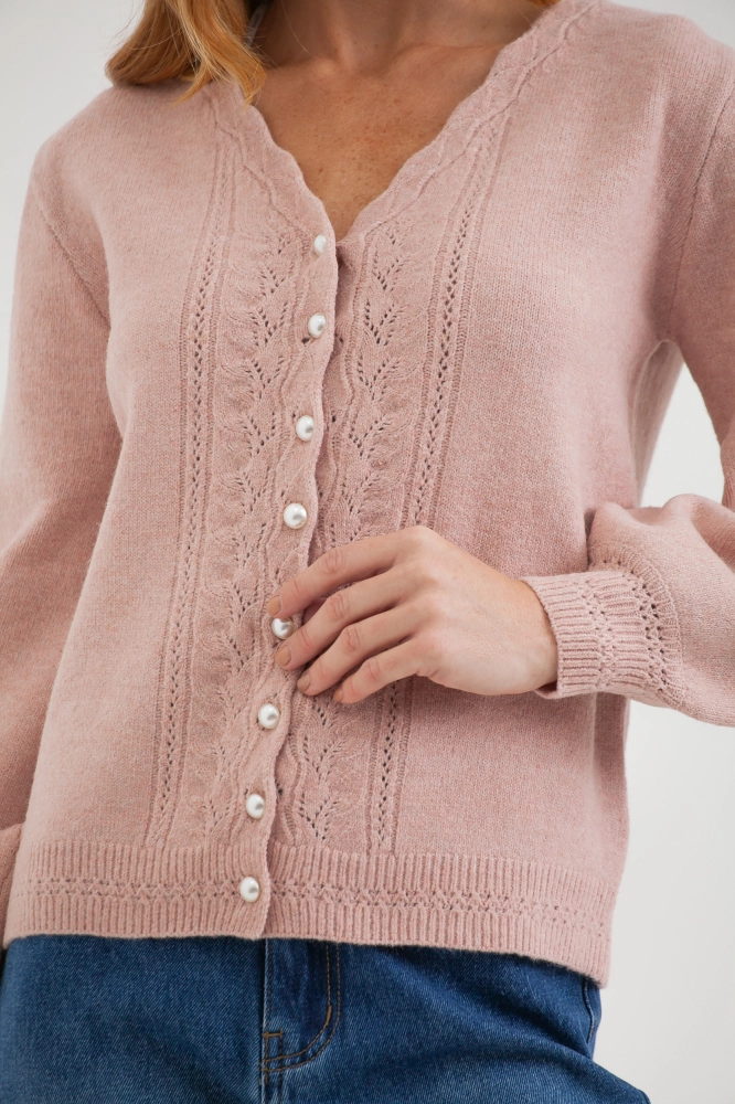 9038580 - Cardigan Em Tricot Com Botões De Pérolas ROSÊ 9038580 - Cardigan Em Tricot Com Botões De Pérolas ROSÊ - Imagem 2