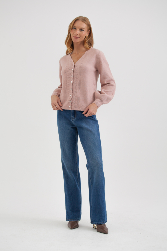 9038580 - Cardigan Em Tricot Com Botões De Pérolas ROSÊ