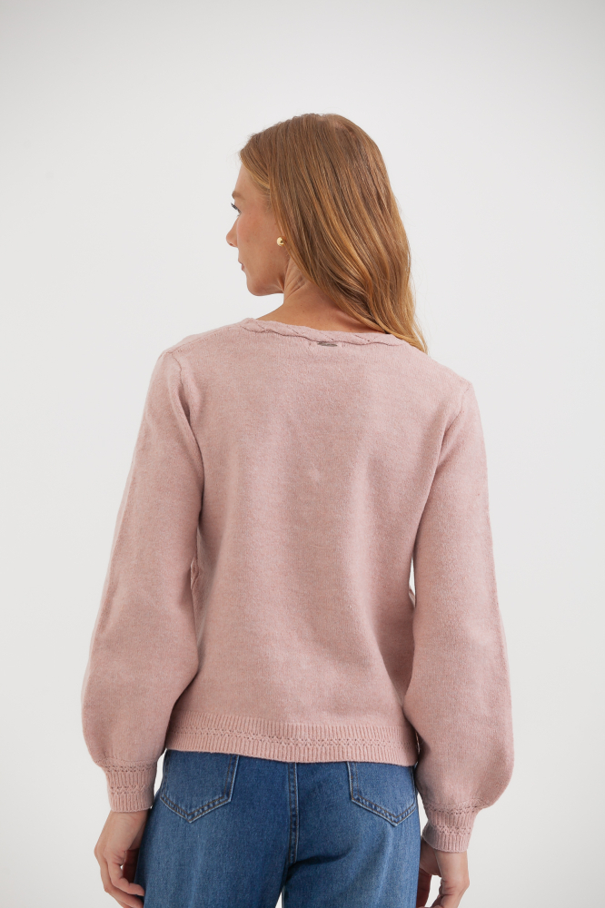 9038580 - Cardigan Em Tricot Com Botões De Pérolas ROSÊ