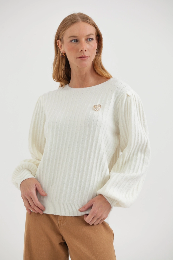 9038581 - Blusa Em Tricot Canelado Com Decote Canoa OFF-WHITE 9038581 - Blusa Em Tricot Canelado Com Decote Canoa OFF-WHITE - Imagem 1