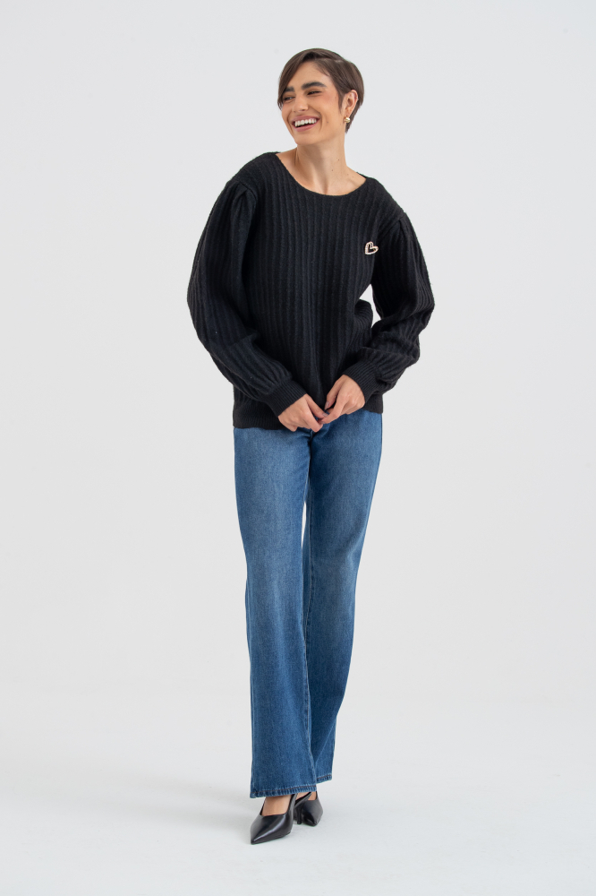 9038581 - Blusa Em Tricot Canelado Com Decote Canoa PRETO 9038581 - Blusa Em Tricot Canelado Com Decote Canoa PRETO
