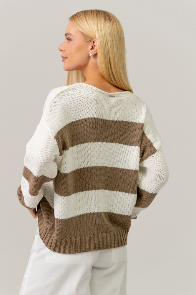 9038583 - Blusa Tricot Ampla Listrada CAQUI