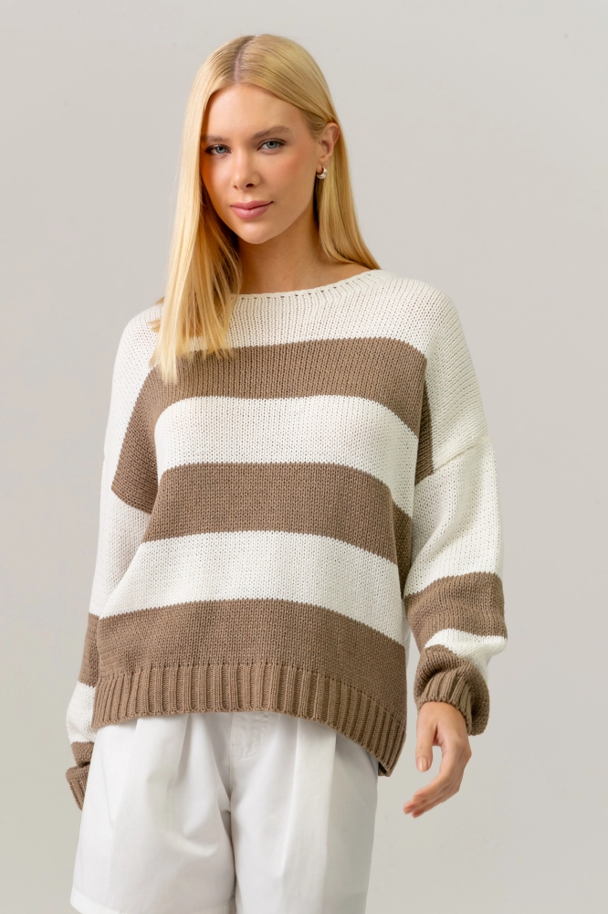 9038583 - Blusa Tricot Ampla Listrada CAQUI 9038583 - Blusa Tricot Ampla Listrada CAQUI - Imagem 2