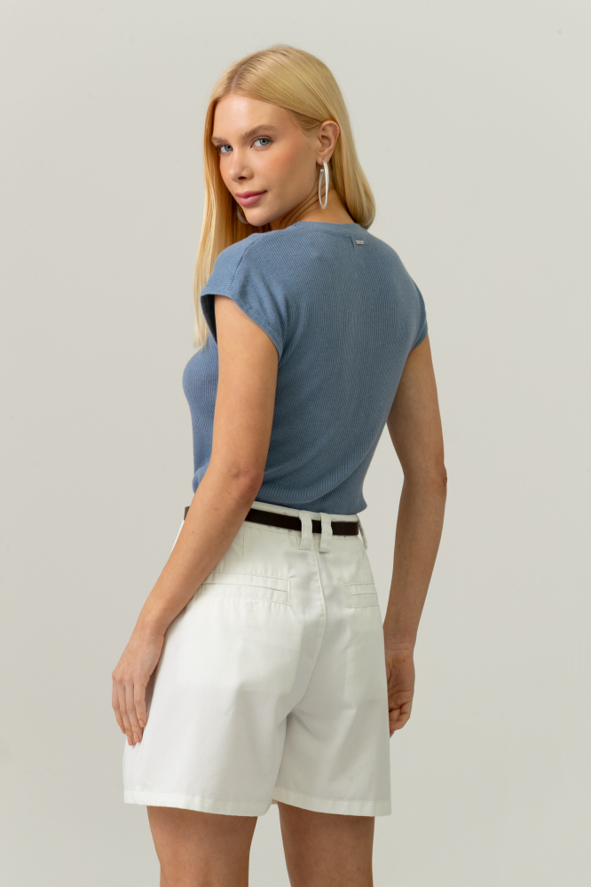 9038591 - Blusa Tricot Manga Caída Com Friso Frontal AZUL 9038591 - Blusa Tricot Manga Caída Com Friso Frontal AZUL