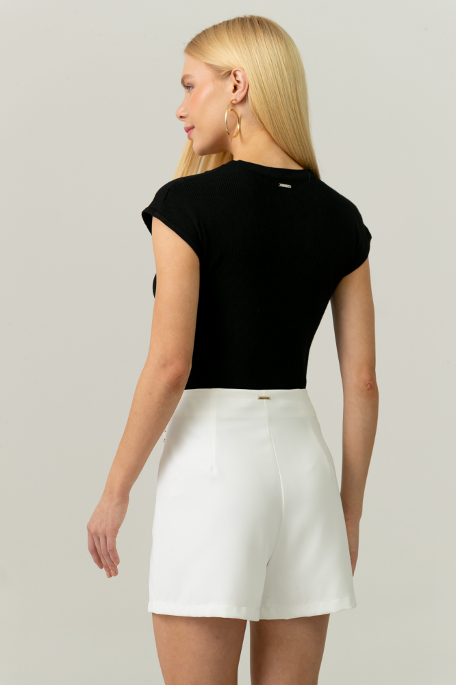 9038591 - Blusa Tricot Manga Caída Com Friso Frontal PRETO 9038591 - Blusa Tricot Manga Caída Com Friso Frontal PRETO
