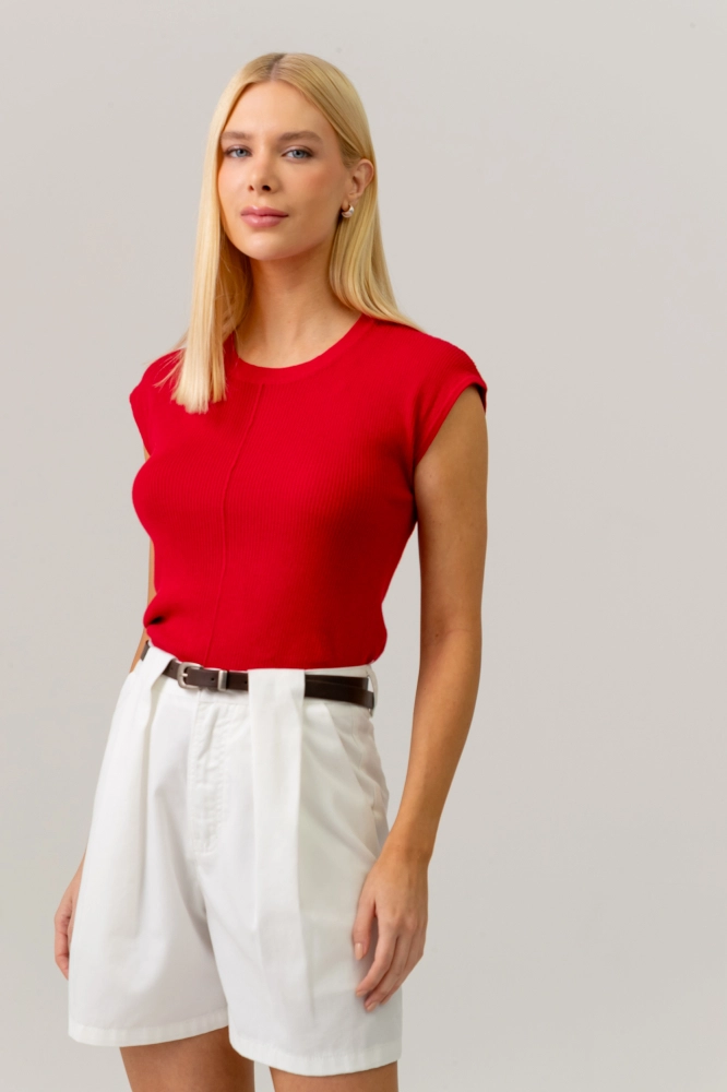 9038591 - Blusa Tricot Manga Caída Com Friso Frontal VERMELHO 9038591 - Blusa Tricot Manga Caída Com Friso Frontal VERMELHO - Imagem 1