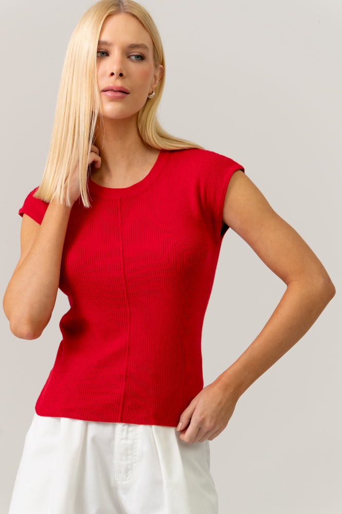 9038591 - Blusa Tricot Manga Caída Com Friso Frontal VERMELHO