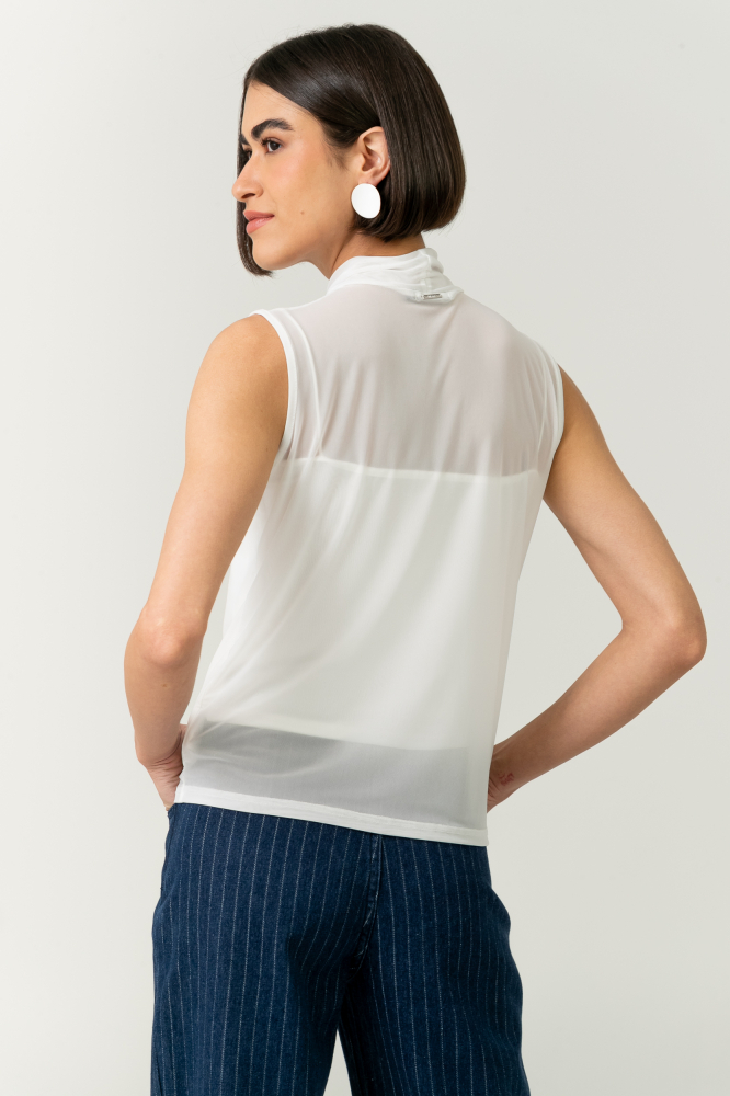 9038596 - Blusa Sem Manga Gola Alta Tule OFF-WHITE