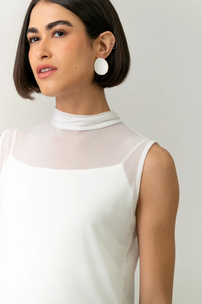 9038596 - Blusa Sem Manga Gola Alta Tule OFF-WHITE 9038596 - Blusa Sem Manga Gola Alta Tule OFF-WHITE - Imagem 2