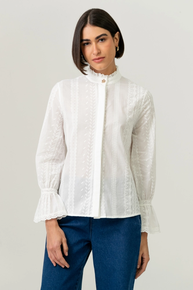 9038606 - Camisa Manga Longa Bordados OFF-WHITE 9038606 - Camisa Manga Longa Bordados OFF-WHITE - Imagem 1